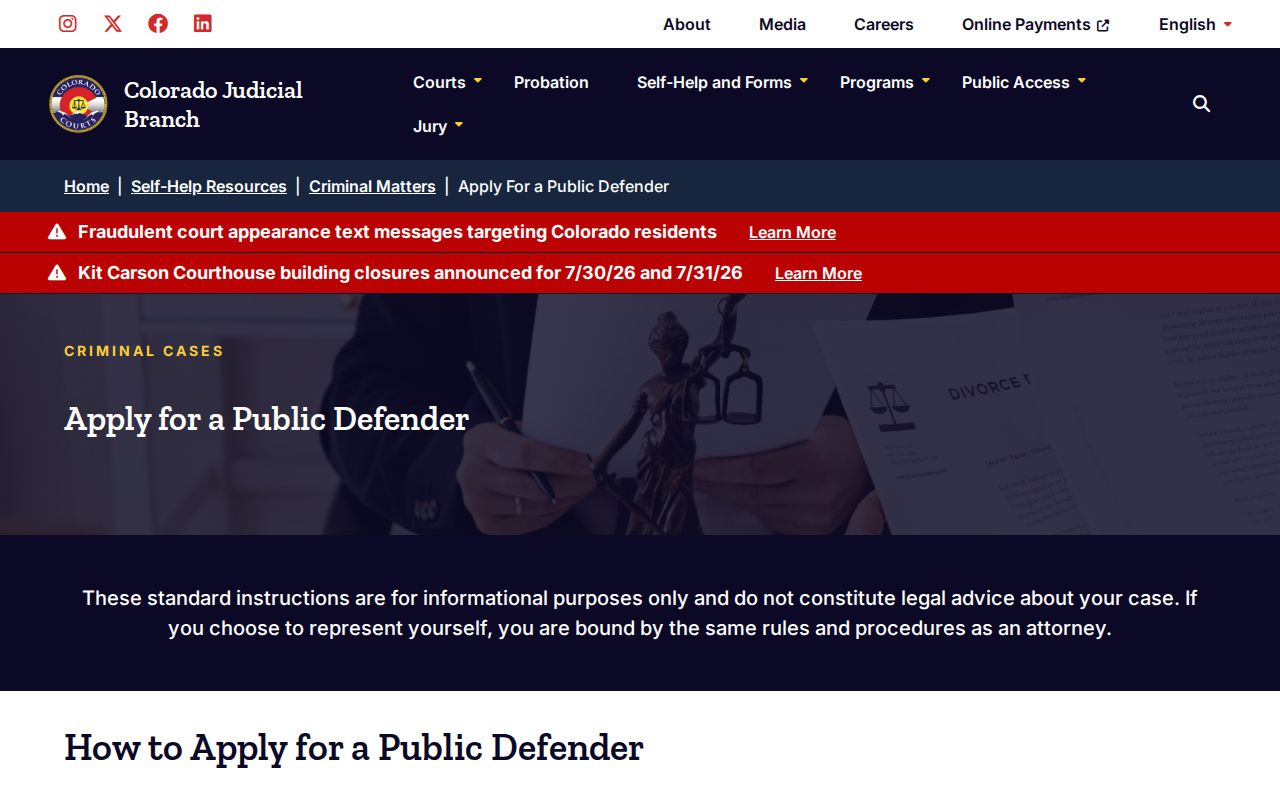 Grand County court records Colorado public defender application forms