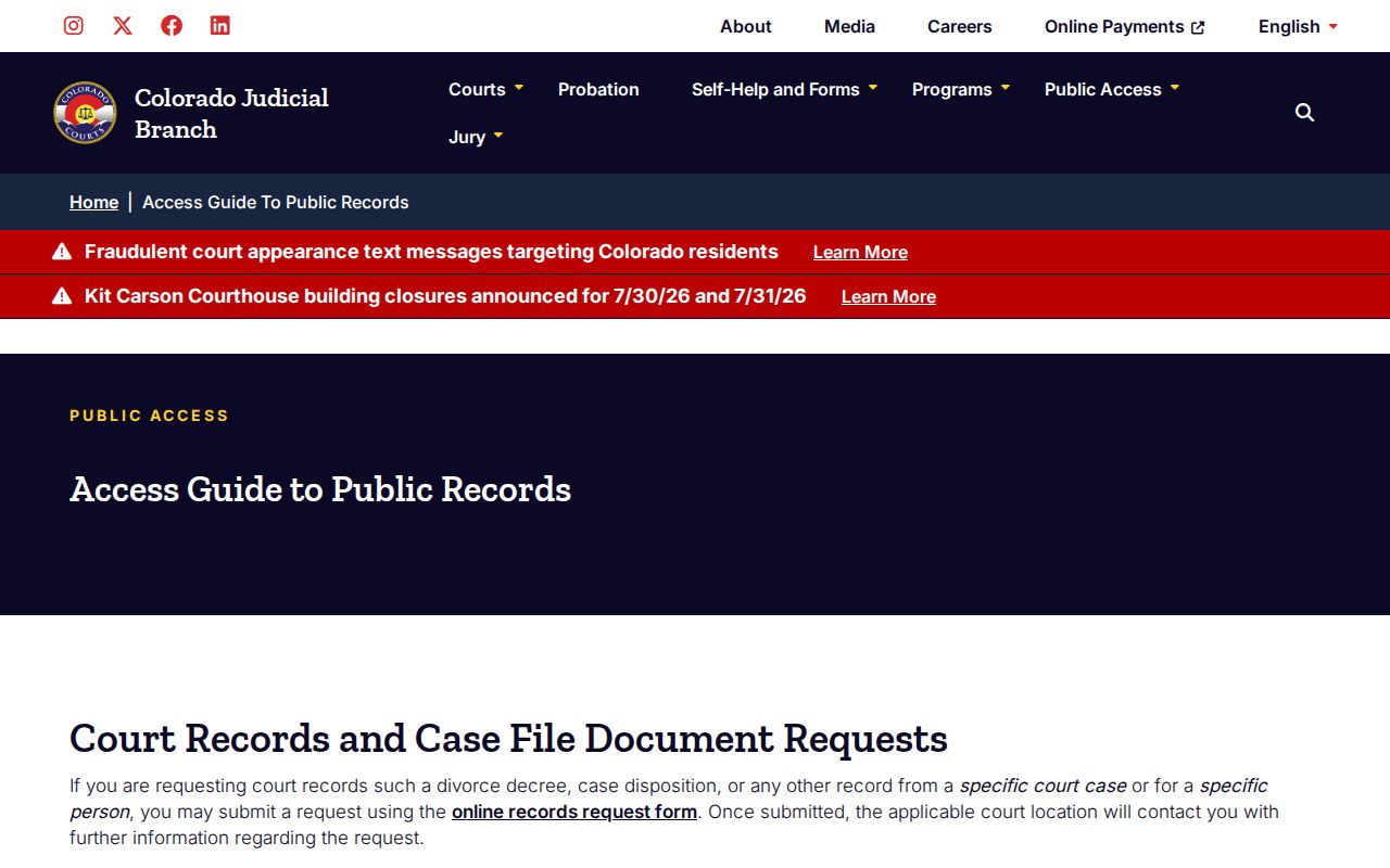 Grand County court records Colorado Judicial Branch public records access guide
