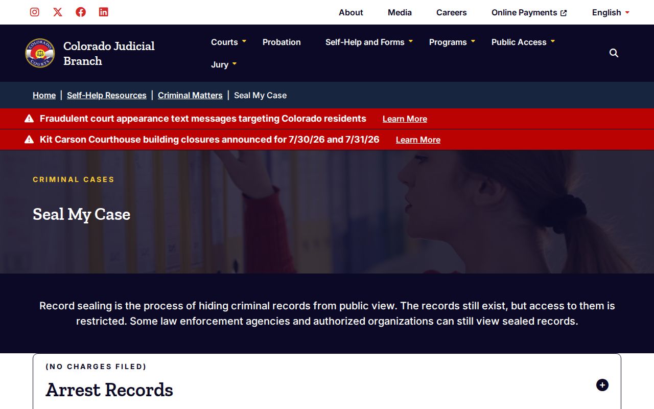 Grand County criminal court records Colorado Judicial Branch sealing self-help