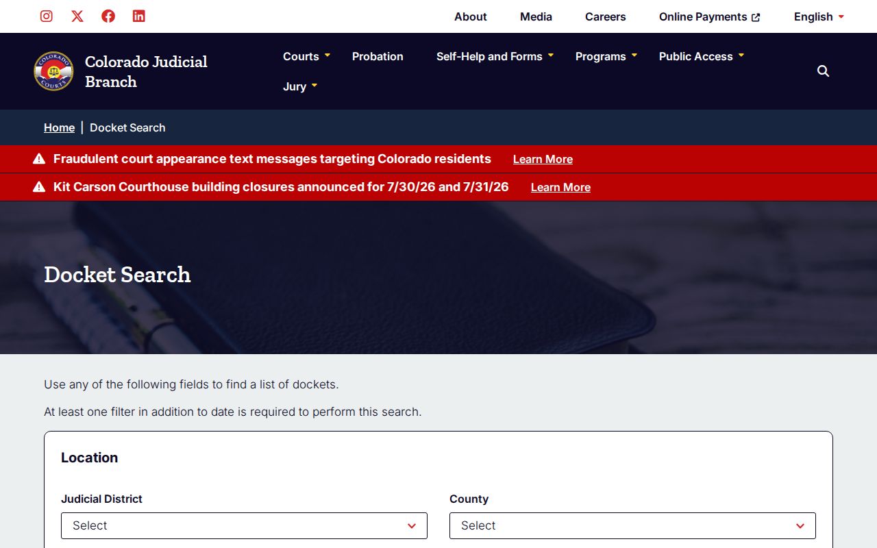 Grand County court records docket search through Colorado Judicial Branch
