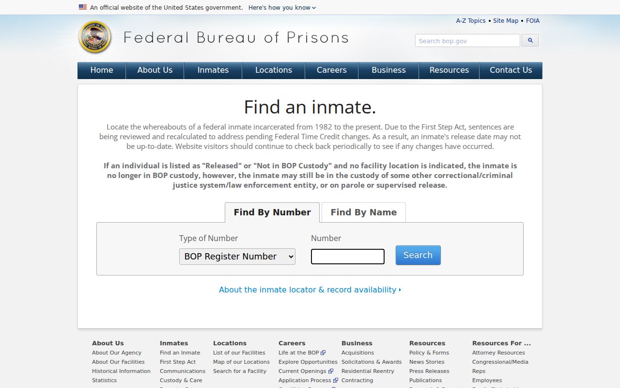Grand County inmate search federal BOP source