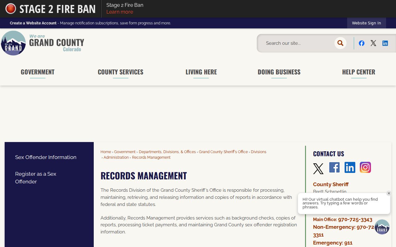 Grand County inmate records management request source