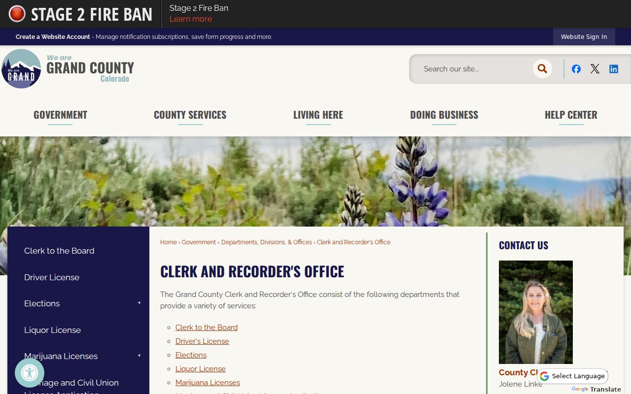 Grand County marriage records Clerk and Recorder office page