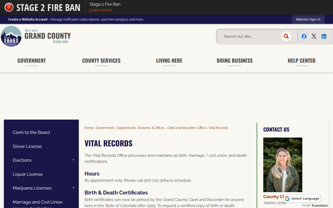Grand County marriage records vital records certificate request page