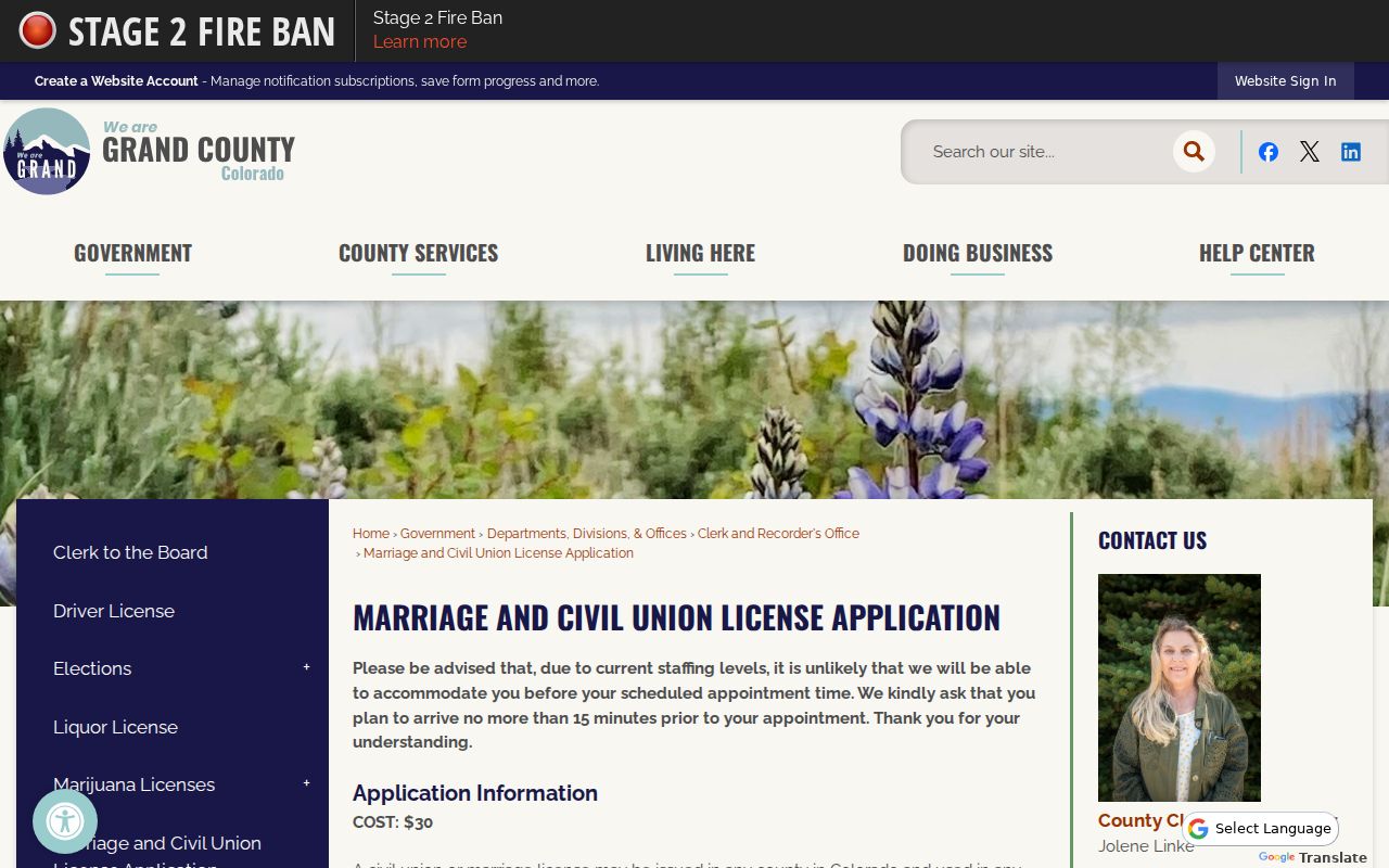 Grand County marriage records license application page