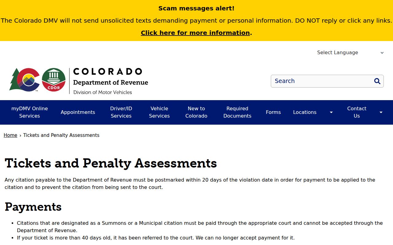 Grand County traffic court records Colorado ticket payment source